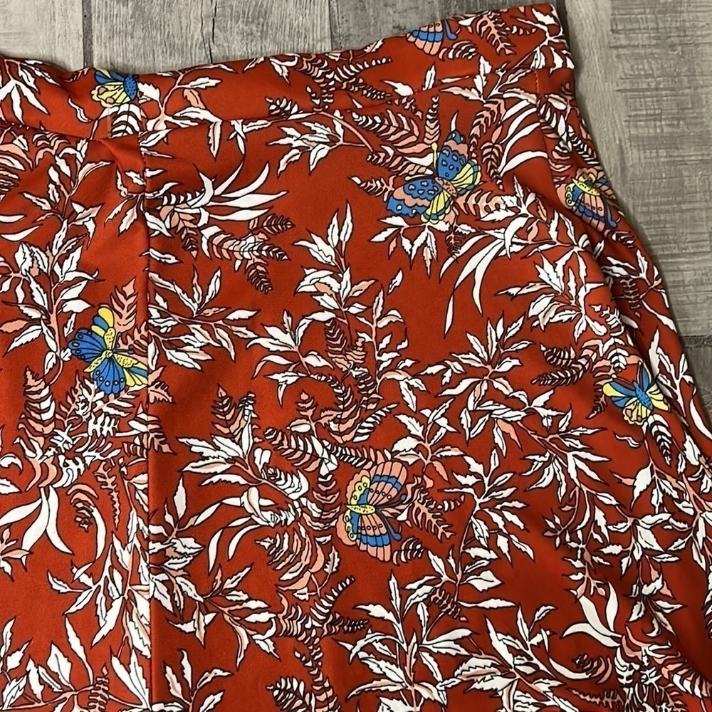 RAFFLES VINTAGE 1970s burnt orange butterfly botanical a line midi skirt plus